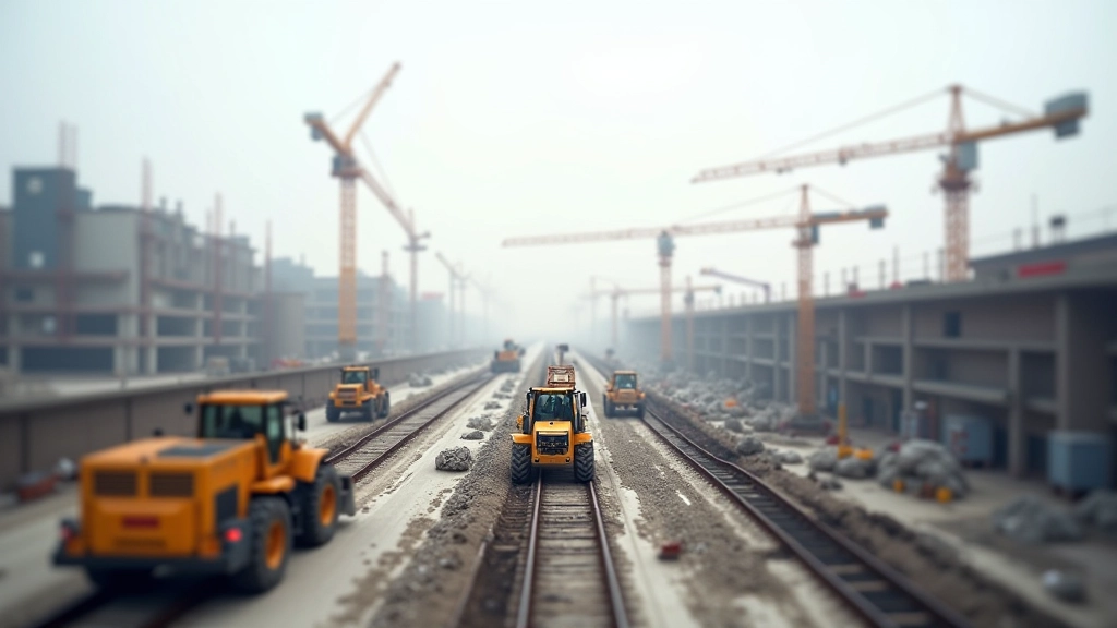 Infrastruktur-Baustelle mit Bagger und Kränen, zeigt Bauprojekte und Investitionen