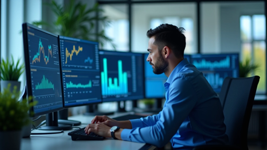 Datenanalyst an modernem Arbeitsplatz mit Finanzdiagrammen und Charts