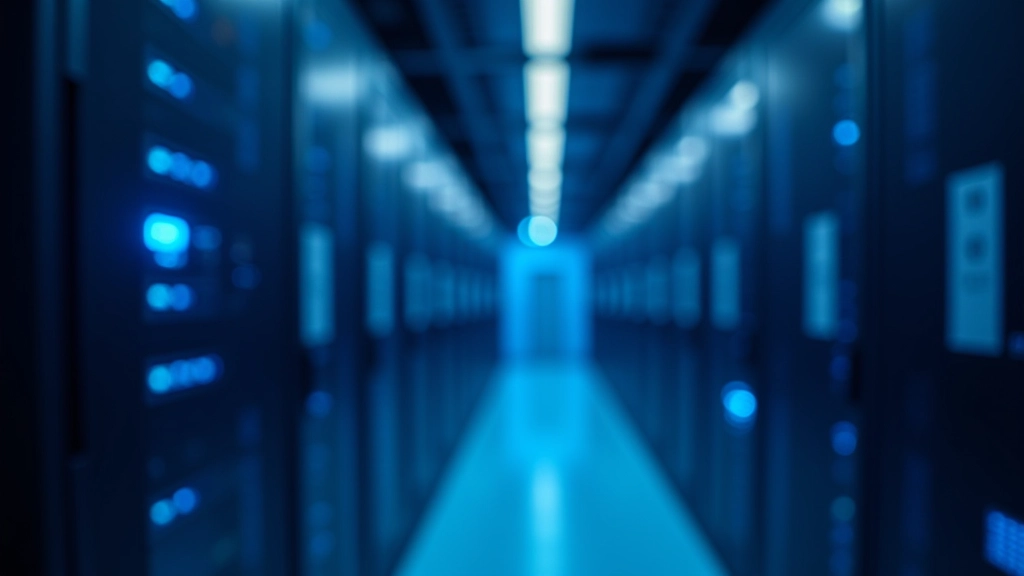 Digitale Infrastruktur: Glasfaserkabel und Server in einem modernen Rechenzentrum mit blauer Beleuchtung